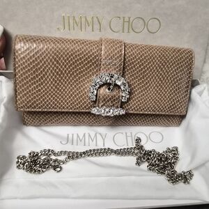 Jimmy Choo Brown Snakeskin Clutch with Silver Chain